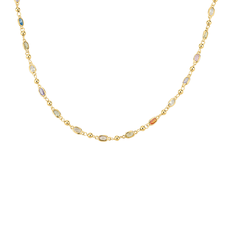 Damencollier 925/- Silber goldplattiert Zirkonia multicolor 42 + 3 cm