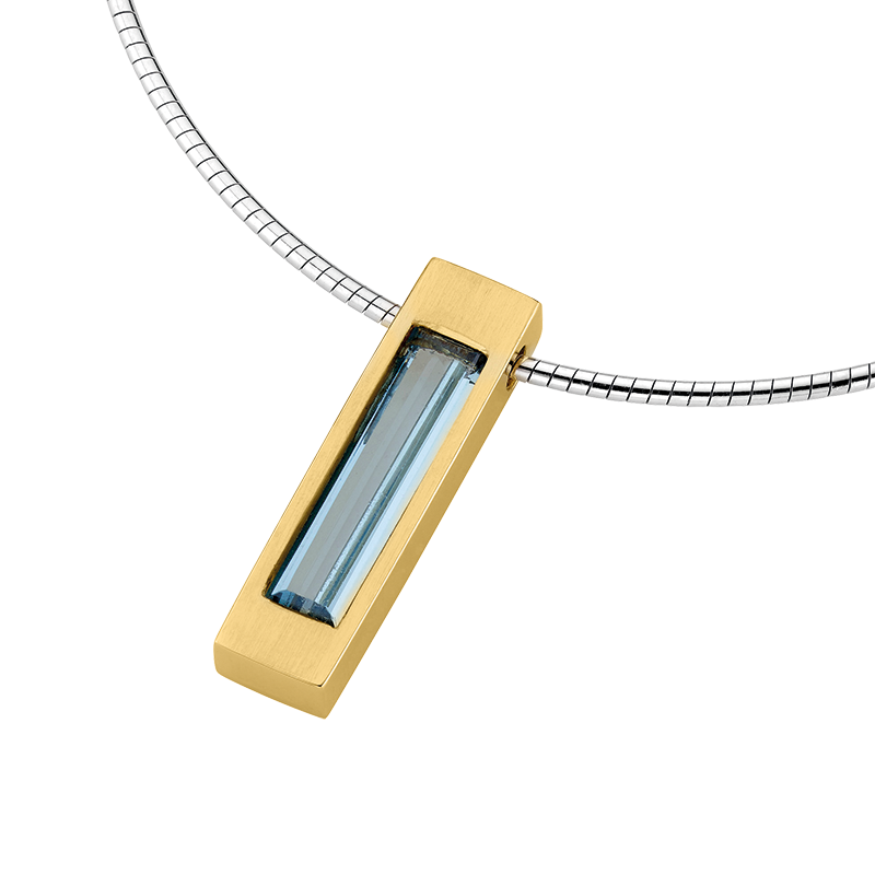 Damencollier 925/- Silber goldplattiert Zirkonia hellblau 42 + 3 cm