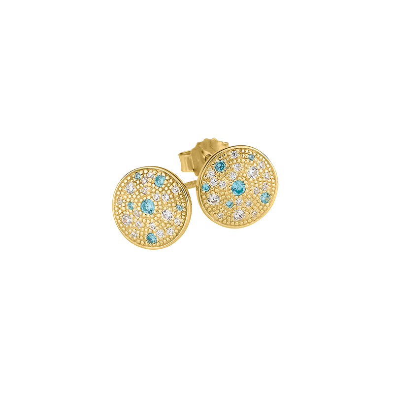 Ohrstecker 925/- Silber goldplattiert Zirkonia blau u. weiß