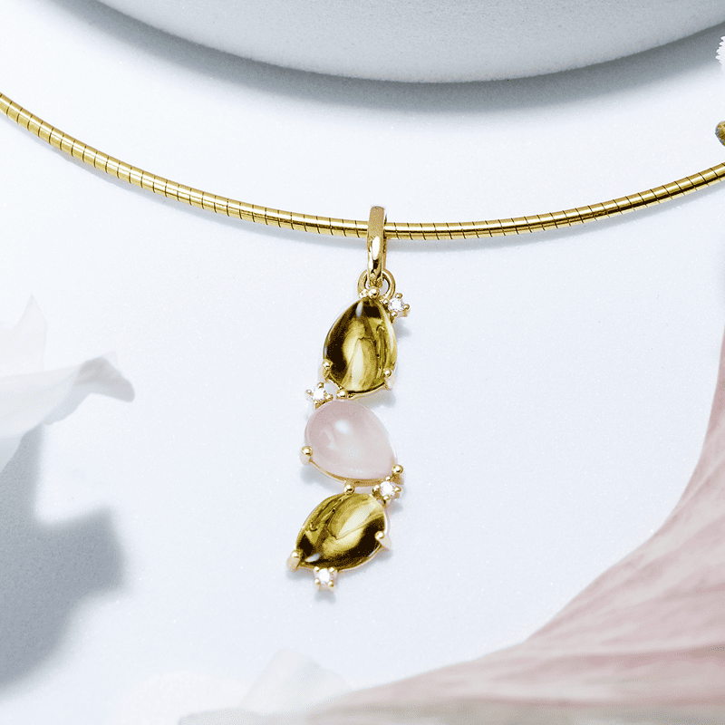 Anhänger 585/- Gelbgold Peridot, Chalcedon  u. Brillant