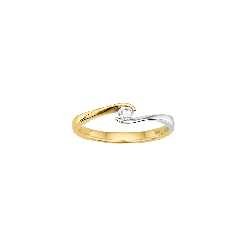 Solitaire-/Antragsring 585/- Gelbgold/Weißgold Brillant 0,05 ct.