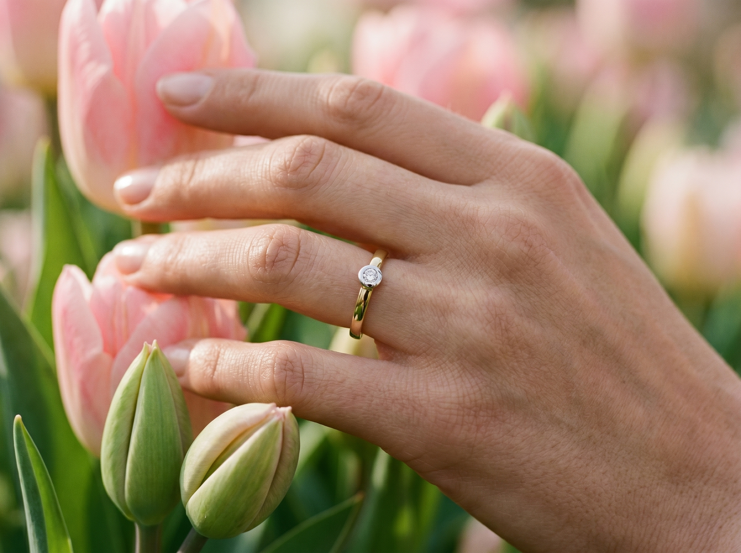 Classical You Solitaire-Antragsring BCRI6199 – Muttertag Worn Close-Up Tulpen