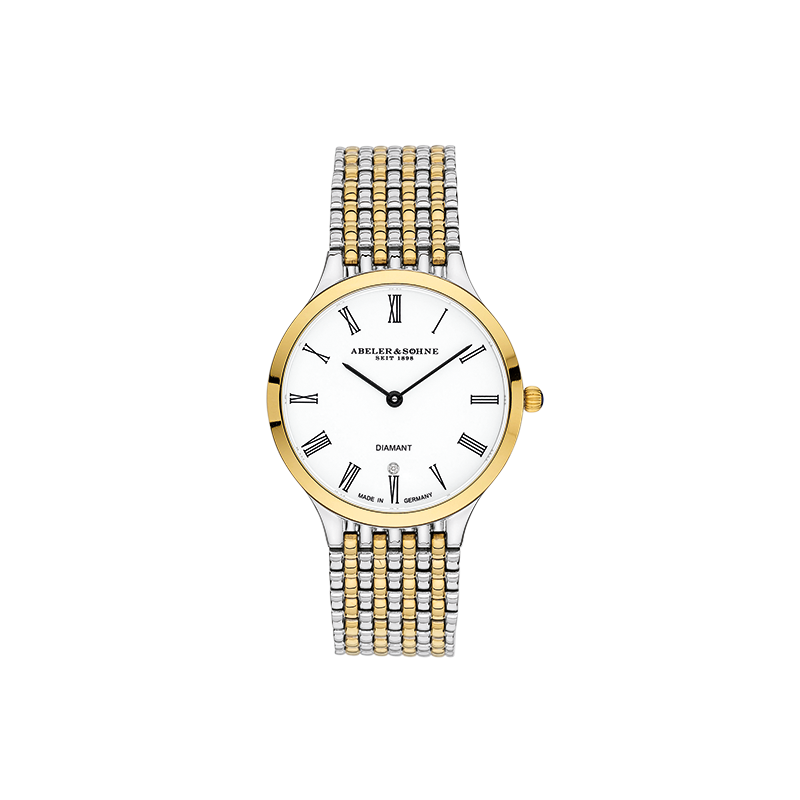 Edelstahlgehäuse Edelstahlband 1 Diamant an der 6" 3 bar wasserdicht Saphirglas Quarz-Werk"