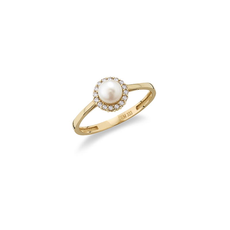 Damenring 333/- Gelbgold Süßwasser-Zuchtperle Zirkonia