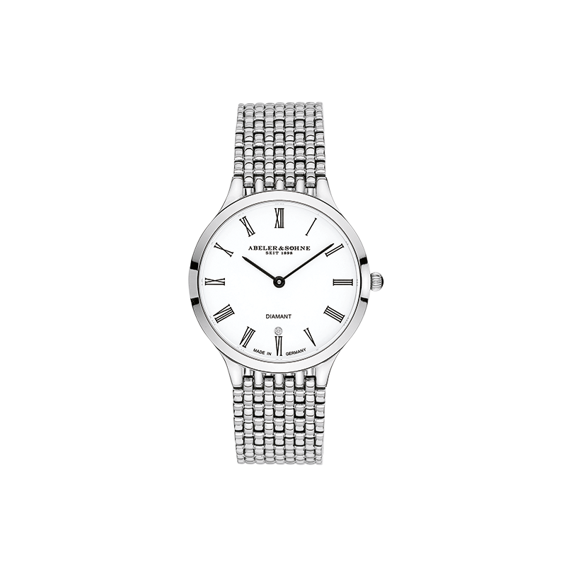 Edelstahlgehäuse Edelstahlband 1 Diamant an der 6" 3 bar wasserdicht Saphirglas Quarz-Werk"