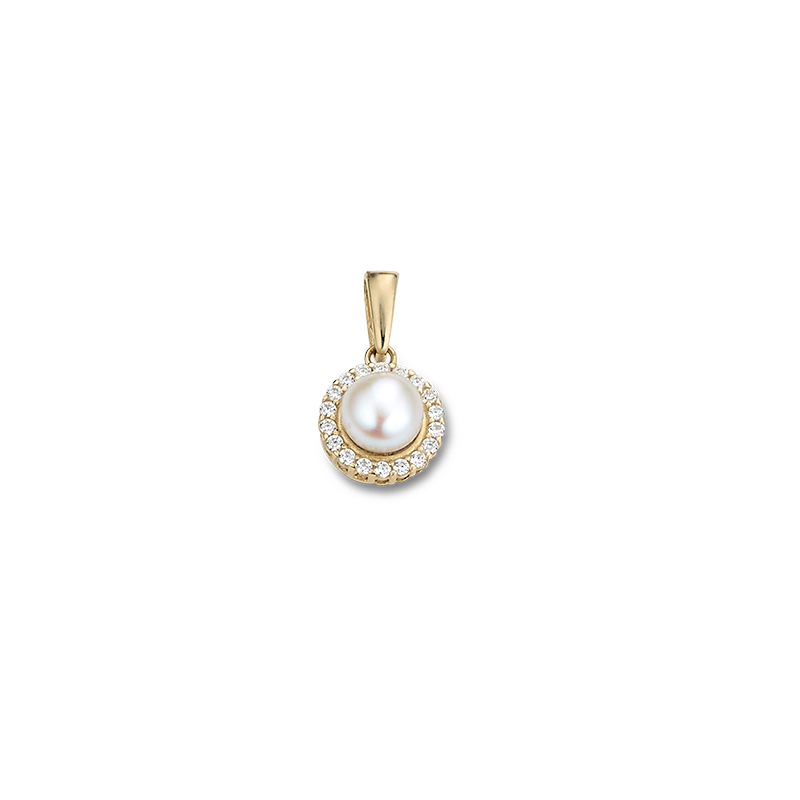 Anhänger 333/- Gelbgold Süßwasser-Zuchtperle Zirkonia