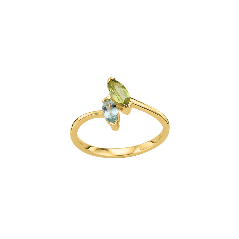 Damenring 333/- Gelbgold Peridot und Blautopas