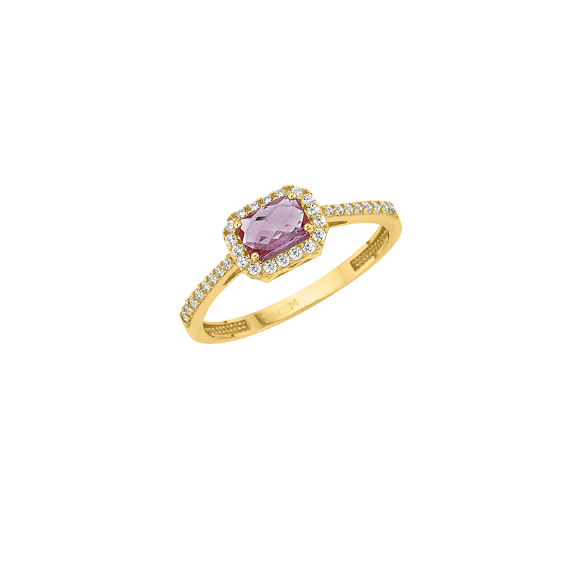 Damenring 333/- Gelbgold Amethyst u. Zirkonia