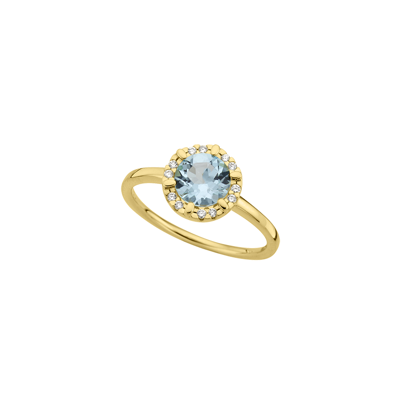 Damenring 585/- Gelbgold Blautopas und  Brillant 0,08 ct.