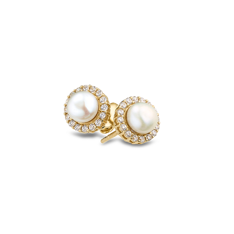 Ohrstecker 333/- Gelbgold Süßwasser-Zuchtperle Zirkonia