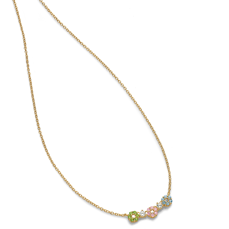 Damencollier 925/- Silber goldplattiert Zirkonia multicolor 42 + 3 cm