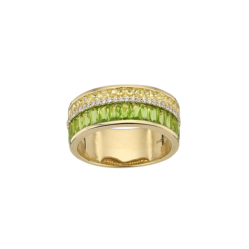 Damenring 925/- Silber vergoldet Peridot u. Citrin synth. Zirkonia
