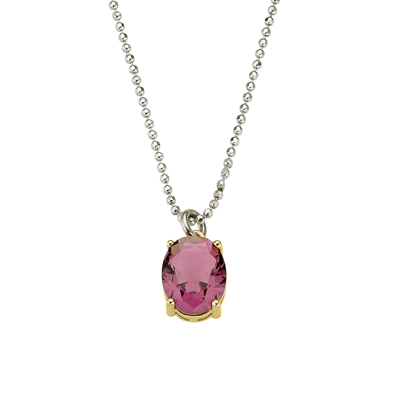 Collier mit Behang 925/- Silber teilvergoldet Kristall, violett 42 + 3 cm