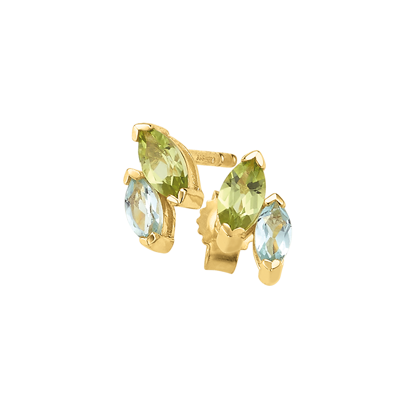 Ohrstecker 333/- Gelbgold Peridot und Blautopas