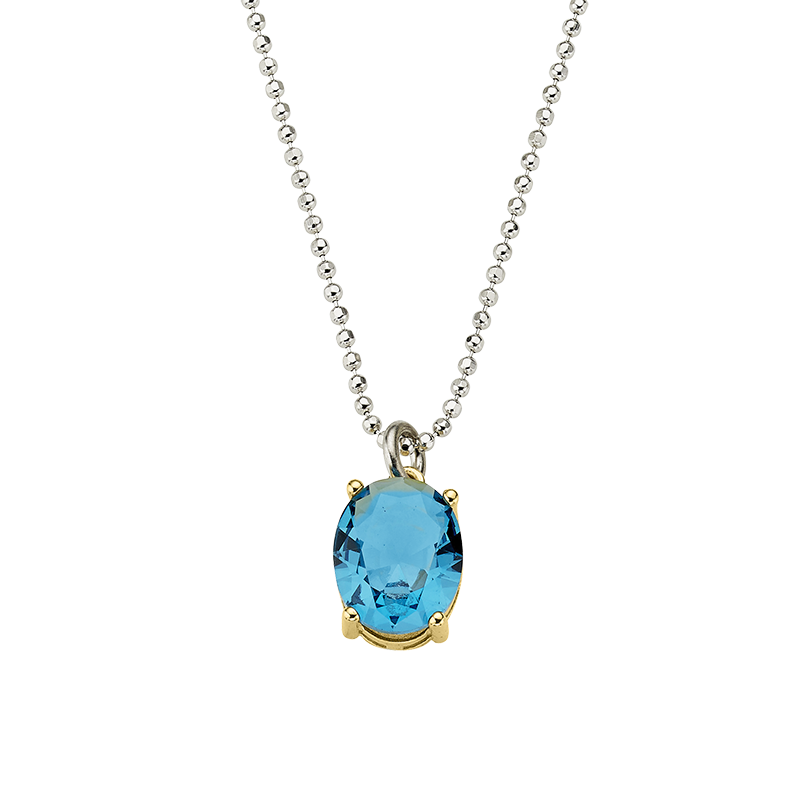 Collier mit Behang 925/- Silber teilvergoldet Kristall blau 42 + 3 cm