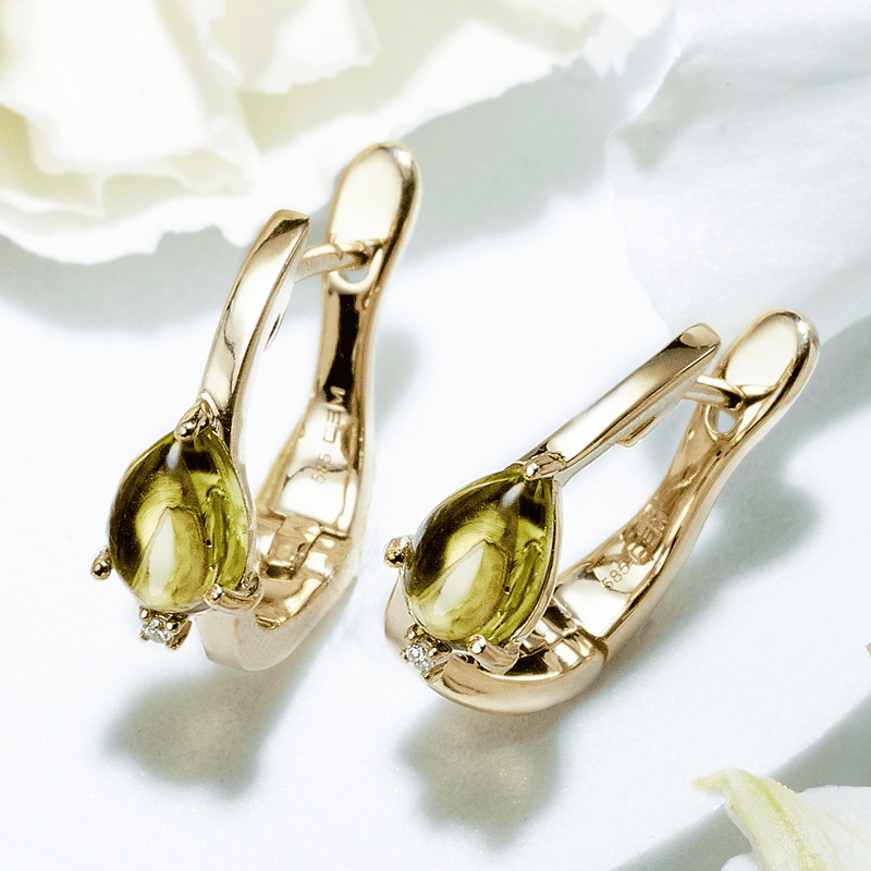 Scharniercreolen 585/- Gelbgold Peridot u. Brillant